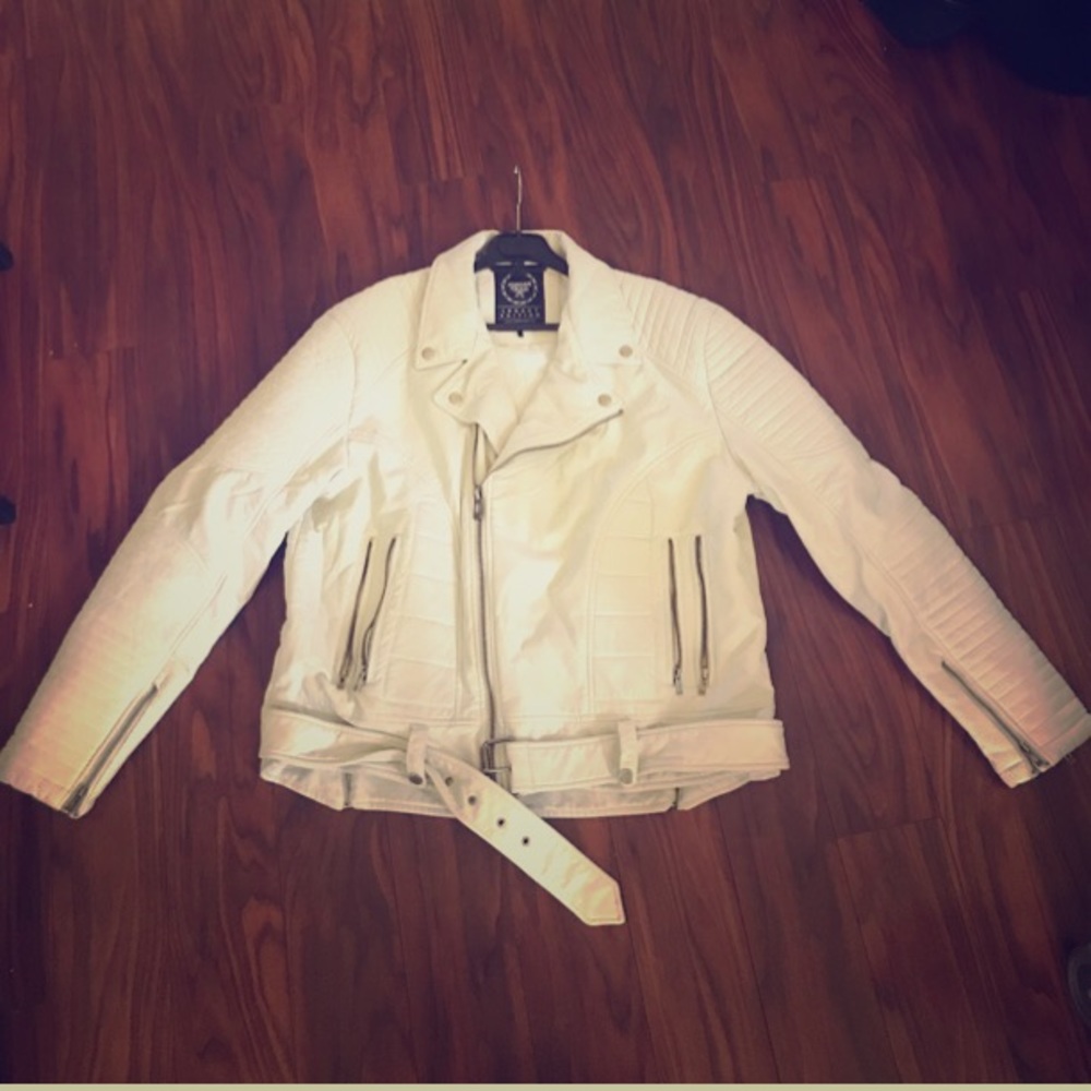 White Leather Jacket w/ Waist Belt